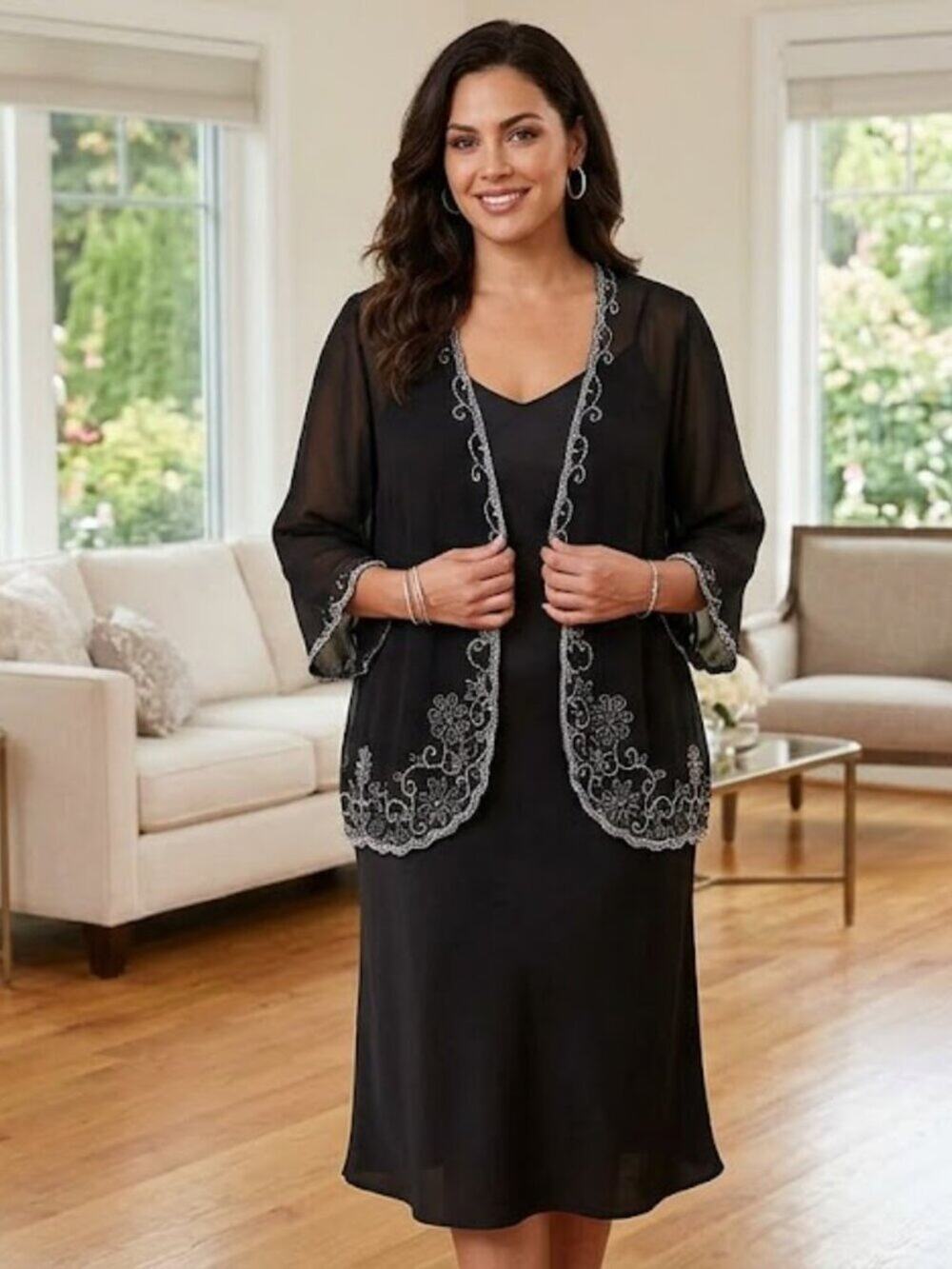 Black Sheer Beaded Open Front Kimono Jacket Cardigan XXL